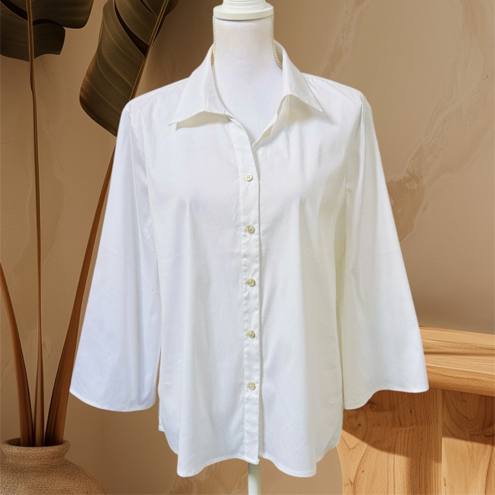 Chico's White Button Down Stretch Shirt Flare Sle… - image 1